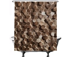 Ulticool Douchegordijn - Metaal Industrieel Stoer Reliëf Diepte - 180 x 200 cm - met 12 ringen - Anti Schimmel - Waterdicht & Wasbaar - Semi Transparant - Bruin Beige