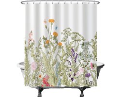 Ulticool Douchegordijn - Natuur Bloemen Retro Vintage - 180 x 200 cm - semi Transparant - met 12 Ringen Wit - anti Schimmel - Decoratie Lente voor Binnen - Multi Color