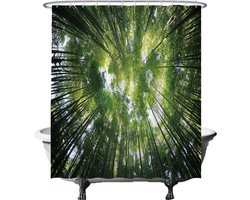 Ulticool Douchegordijn - Natuur Bos Rust - 180 x 200 cm - met 12 Ringen Wit - semi Transparant - anti Schimmel - Groen
