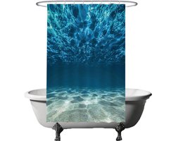 Ulticool Douchegordijn - Oceaan Zee Stilte Rust Duiken Aquarium Strand Zomer - 120 x 180 cm - met 8 ringen - Anti Schimmel - Waterdicht & Wasbaar - Semi Transparant - Blauw