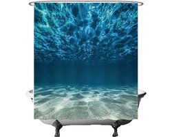 Ulticool Douchegordijn - Oceaan Zee Stilte Rust Duiken Aquarium Strand Zomer - 180 x 180 cm - met 12 ringen - Anti Schimmel - Waterdicht & Wasbaar - Semi Transparant - Blauw
