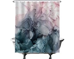 Ulticool Douchegordijn - Pastel Aquarel Abstract Kunst  - 180 x 200 cm - met 12 Ringen Wit - semi Transparant - anti Schimmel - Roze Lila Blauw