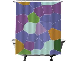 Ulticool Douchegordijn - Pentagon Hexagon Aesthetic - Vormen en Kleuren - 180 x 200 cm - met 12 ringen - Anti Schimmel - Waterdicht & Wasbaar - Semi Transparant - Lila Paars Oker Groen