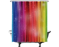 Ulticool Douchegordijn - Regenboog - 180 x 200 cm - met 12 ringen wit - semi Transparant - anti Schimmel - Multi colour