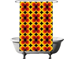 Ulticool Douchegordijn - Retro Vintage Flowers 60's 70's - 120 x 180 cm - met 8 ringen - Anti Schimmel - Waterdicht & Wasbaar - Semi Transparant - Oranje Geel
