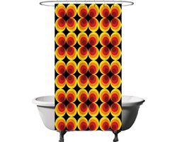 Ulticool Douchegordijn - Retro Vintage Flowers 60's 70's - 120 x 200 cm - met 8 ringen - Anti Schimmel - Waterdicht & Wasbaar - Semi Transparant - Oranje Geel