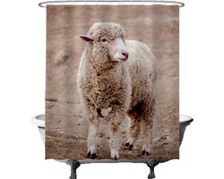Ulticool Douchegordijn - Schaap Lammetje Dier - 180 x 200 cm - met 12 Ringen wit - semi Transparant - anti Schimmel - Sepia Beige