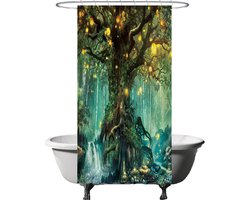Ulticool Douchegordijn - Sprookje Elf Boom Magisch Bos Natuur - 120 x 200 cm - met 8 ringen - Anti Schimmel - Waterdicht & Wasbaar - Semi Transparant - Groen