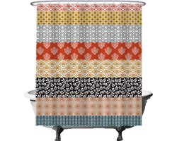 Ulticool Douchegordijn - Strepen Geometrisch Vintage Retro Boho Bohemian - 180 x 200 cm - semi Transparant - met 12 Ringen Wit - anti Schimmel - Multi Color