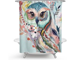 Ulticool Douchegordijn - Uil Vogel Kunst Natuur Dieren - 180 x 200 cm - met 12 ringen - Anti Schimmel - Waterdicht & Wasbaar - Semi Transparant - Pastel