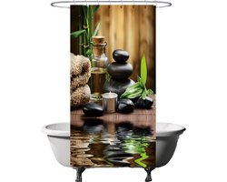 Ulticool Douchegordijn - Zen Spa Meditatie Rust - 120 x 200 cm - met 8 ringen - Anti Schimmel - Waterdicht & Wasbaar - Semi Transparant - Groen