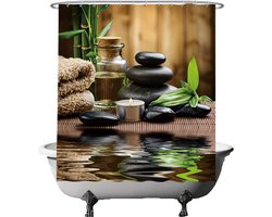 Ulticool Douchegordijn - Zen Spa Meditatie Rust - 180 x 180 cm - met 12 ringen - Anti Schimmel - Waterdicht & Wasbaar - Semi Transparant - Groen