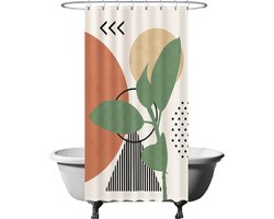 Ulticool Douchegordijn - Zon Abstract Natuur Boho Bohemian - 120 x 200 cm - met 8 ringen - Anti Schimmel - Waterdicht & Wasbaar - Semi Transparant - Pasen Decoratie Paasdecoratie Landelijk Lente voor Binnen - Groen Rood Geel Wit