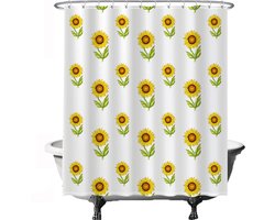 Ulticool Douchegordijn - Zonnebloem Zon Natuur Vrolijk - 180 x 200 cm - met 12 ringen - Anti Schimmel - Waterdicht & Wasbaar - Semi Transparant - Decoratie Lente voor Binnen - Wit Geel Groen