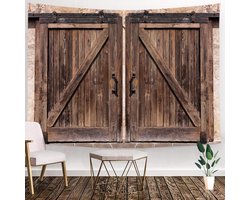 Ulticool - Houten Poort Tuin Deuren Muur - Wandkleed - 200x150 cm - Groot wandtapijt - Doorkijk - Wanddecoratie Hout Natuurlijk - Decoratie Hangend Lente voor Binnen Versiering Hangdecoratie - Poster