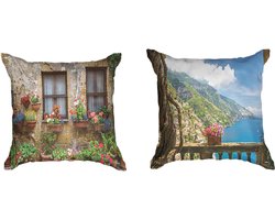 Ulticool Kussenhoes - Doorkijk Ramen Bloemen Natuur - Set van 2 Kussens Exclusief Kussenvulling - Sierkussens 45x45 cm - Sierkussenhoes Accessoires - Kussentjes Bank voor Decoratie - Cadeau Idee Vrouw Kerstpakket - Kerstcadeau voor Moeders