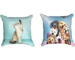 Ulticool  - Kussenhoes - Hond Dieren Honden Kat Poes Huisdier - Set van 2 Kussens Exclusief Kussenvulling - Sierkussens 45x45 cm - Sierkussenhoes Accessoires - Kussentjes Bank voor Decoratie Woonkamer Slaapkamer Kinderkamer Babykamer - Blauw Wit
