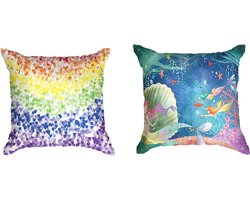Ulticool  - Kussenhoes - Regenboog Hartjes Zeemeermin - Set van 2 Kussens - Exclusief Kussenvulling - Sierkussens 45x45 cm - Sierkussenhoes Accessoires - Kussentjes Bank voor Decoratie Woonkamer Slaapkamer Kinderkamer Babykamer Meisje Jongen