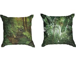 Ulticool  - Kussenhoes - Regenwoud Natuur Eco Planten - Set van 2 Kussens - Exclusief Kussenvulling - Sierkussens 45x45 cm - Sierkussenhoes Accessoires - Kussentjes Bank voor Decoratie Woonkamer Slaapkamer Jeugdkamer Kinderkamer Babykamer - Groen