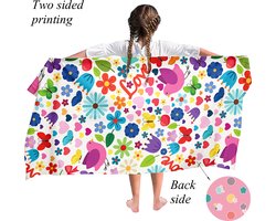 Ulticool Microvezel Handdoek - Bloemen Hartje Vlinder - Badhanddoek Strandlaken - Badlaken Kind Meisje Jongen - Sneldrogend Badlaken - 140 x 70 cm - voor Reizen Fitness Gym Sport Spa Yoga – Lichtgewicht Reishanddoek - Microfiber - Kleed Reis Doek