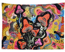Ulticool - Paddestoel Oog Psychedelisch - Wandkleed - 200x150 cm - Groot wandtapijt - Poster - Rose Oranje Geel
