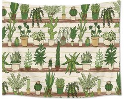 Ulticool - Planten in Plantenpotten Cactus Plant Natuur - Wandkleed  Poster - 200x150 cm - Groot wandtapijt -  Tuinposter Tapestry - Schilderij Decoratie Tuin Versiering Accessoire voor zowel buiten als Muurdecoratie in woonkamer