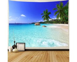 Ulticool - Strand Natuur Zee Eiland Palmboom - Wandkleed - 200x150 cm - Groot wandtapijt - Poster