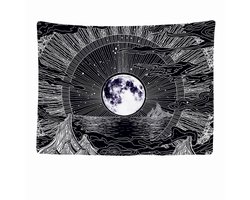 Ulticool Wandkleed 200x150 cm – Maan Sterrenhemel Natuur Bohemian – Met Bevestigingspinnen - voor Binnen - Aesthetic Room Decor Wandtapijt Decoratie Posters Boho Wanddoek Slaapkamer Tarot Kaarten Heks Zwart - Cadeau Vrouw Man Tiener Meisje