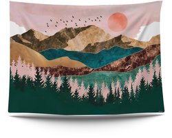 Ulticool Wandkleed 200x150 cm – Natuur Bos Bohemian Aesthetic Hippie – Met Bevestigingspinnen - voor Binnen / Buiten - Tuinposter Wandtapijt Buitenkleed Decoratie Schilderijen Posters Boho - Cadeau Idee Vrouw / Tiener / Meisje Populair - Roze Blauw