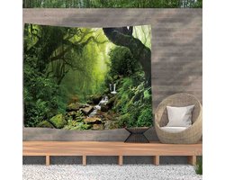 Ulticool Wandkleed 200x150 cm – Natuur Bos Waterval Jungle – Met Bevestigingspinnen - voor Binnen / Buiten - Tuinposter Wandtapijt Buitenkleed Decoratie Schilderijen Posters Boom Eco Planten - Cadeau Gadgets Vrouw Mannen Jongen Populair - Groen