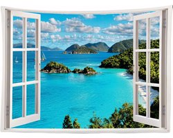 Ulticool Wandkleed 200x150 cm – Natuur Zee Strand Bergen – Inclusief Bevestigingspinnen - Tuinposter doorkijk - Poster Wandtapijt Tapestry - voor Binnen en Buiten - Cadeau Vrouw Mannen Gadget Populair Tiener Meisje Jongen 9 10 11 12 13 14 15 16 Jaar