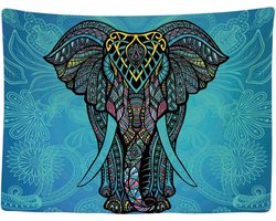 Ulticool Wandkleed 200x150 cm - Olifant Beeld Bohemian Ibiza Style - voor Binnen - Wandtapijt Stof Poster Decoratie Aesthetic Room Decor Mandala Yoga Hippie Boho Blauw Cadeau Idee Vrouw Cadeautje Populair - Pakket - Kerstpakket - Kerstcadeau Moeders