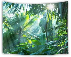 Ulticool Wandkleed 200x150 cm – Palmboom Jungle Safari Natuur – Met Bevestigingspinnen - voor Binnen / Buiten - Tuinposter Wandtapijt Buitenkleed Decoratie Schilderijen Posters Balkondoek Fotobehang - Gadgets Vrouw Mannen Jongen Groen