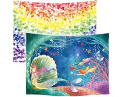 Ulticool – Wandkleed - Regenboog Hartjes Zeemeermin Kinderkamer – Set van 2 designs - 73 x 95 cm – Schilderij Wandtapijt Stof – Poster Art – Meerkleurig
