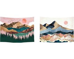 Ulticool Wandkleed Set van 2 – Natuur Bos Bohemian Aesthetic Hippie – Met Bevestigingspinnen - voor Binnen - Wandtapijt Wanddecoratie Schilderijen Posters Fotobehang Wanddoek - Complete Slaapkamer Voor Volwassen - Cadeau Idee Tiener Meisje