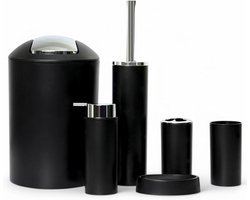 Ultiluxe® Badkamer set 6-delig - Zwart - Prullenbak, toiletborstel, zeepdispenser, toiletborstelhouder, beker, tandenborstelhouder, zeepbakje