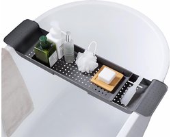 Ultiluxe® Badrek voor in bad - Zwart - Verstelbaar bad rek - Badrekje voor in de badkamer - 55 tot 79 cm uitschuifbaar - Badplankje voor ligbad - Stevige badplank kunststof - Bad dienblad met antislip - Ontspanning en thuis spa