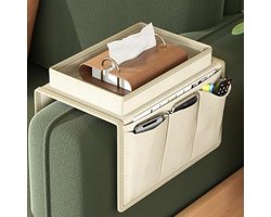 Ultiluxe® Bank Armleuning Organizer - Bank Opberger - Bank Dienblad - Opvouwbaar Ontwerp - Antislip Onderzijde - Meerdere Opbergvakken - 600D Oxford Stof - Beige