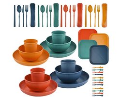 Ultiluxe® Camping Serviesset - 48 Stuks - Picknick Servies - Kampeerbestek Set - 4 Personen - Outdoor Servies - Herbruikbaar - Onbreekbaar - Multicolor