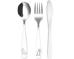 Ultiluxe® Kinderbestek met Dino's - 3 Stuks - RVS Besteksetje - Dinosaurus Bestek - Vork, Mes en Lepel - Roestvrij staal - Zilver