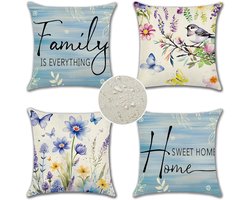 Ultiluxe® Kussenhoezen met bloemen - Blauw/beige - Tuinkussens waterdicht - 45 x 45 cm - Outdoor kussenhoezen - Voor loungeset of tuinmeubelen - Moderne sierkussenhoezen - Hoezen met rits voor buiten - 4 stuks