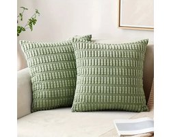 Ultiluxe® Kussenhoezen set van 2 - Olijf groen - 45 x 45 cm - Sierkussenhoes - Zachte corduroy kussenhoes - Sierkussens - Kussenslopen - Bankkussens - Exclusief kussen - Vierkant - Hoezen voor sierkussen - Kussensloop voor binnen - 2 stuks