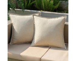 Ultiluxe® Kussenhoezen voor buiten - Beige - 2 stuks - Waterdicht sierkussen - 40 x 40 cm - Tuin kussens - Balkon decoratie - Weerbestendig materiaal - Onderhoudsvriendelijk - Vierkante kussenhoes voor loungeset en tuinmeubelen