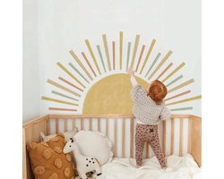 Ultiluxe® Muursticker zon - Geel/beige - 108 x 58 cm - Wanddecoratie voor kinderen en baby's - Kinderkamer, babykamer - Wandsticker - Verwijderbaar - Muur decoratie - Meisje en jongen - Zelfklevende stickers