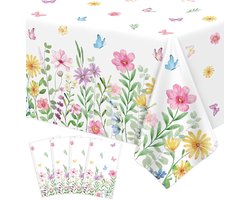 Ultiluxe® Tafellaken - Bloemen Tafelkleed - Tafeldecoratie - 130 x 220 cm - Partydecoratie - Vlinders - Waterafstotend - Kunststof - Wegwerp - Voor feestjes en verjaardagen - Wit/groen/roze