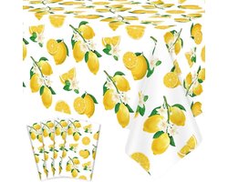 Ultiluxe® Tafellaken - Citroenen Tafelkleed - Tafeldecoratie - 130 x 220 cm - Waterafstotend - Kunststof - Citroentjes - Wegwerp - Voor feestjes en verjaardagen - Geel/wit