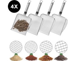 Ultiluxe® Tuinzeef met handvat - 4 stuks - Grondzeef van roestvrij staal - Verschillende tuinzeven - Grove en fijne bodemzeef - Compostzeef voor tuinieren - Zeefschep voor tuinen - Compost, grind, zand, kattenbak - Met ophanghaak