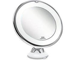 Ultra LED Make Up Spiegel met Verlichting en 10x Vergroting - Scheerspiegel met Zuignap - 360° Verstelbaar – Draadloos 3 AAA Batterijen