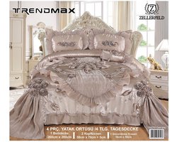 Ultra luxe spreien set - Bedsprei - 100% katoen - Deken set - Bedsprei set van 4 - Deken/sprei 260x260 - 2 kussenslopen 50x70 +5cm - 1 decoratieve kussen - Licht bruin