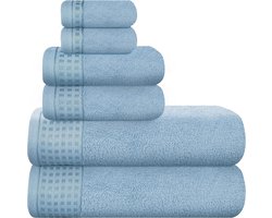 Ultra soft cotton towel set of 6 pieces, including 2 extra large bath towels 70 x 140 cm, 2 hand towels 40 x 60 cm and 2 wash towels 30 x 30 cm, eco-friendly and 100% recyclable, sky blue